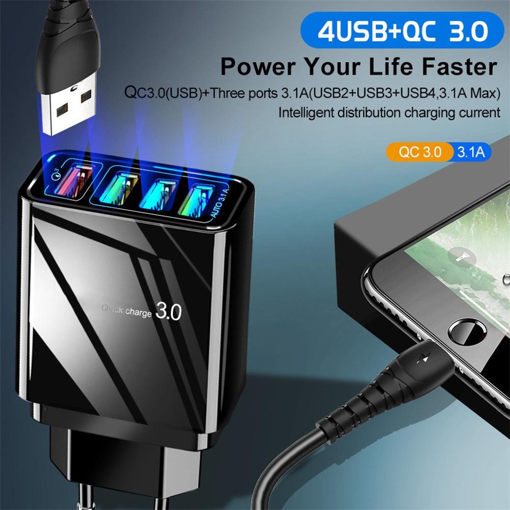 Illuminated 4-USB Wall Charger 3A