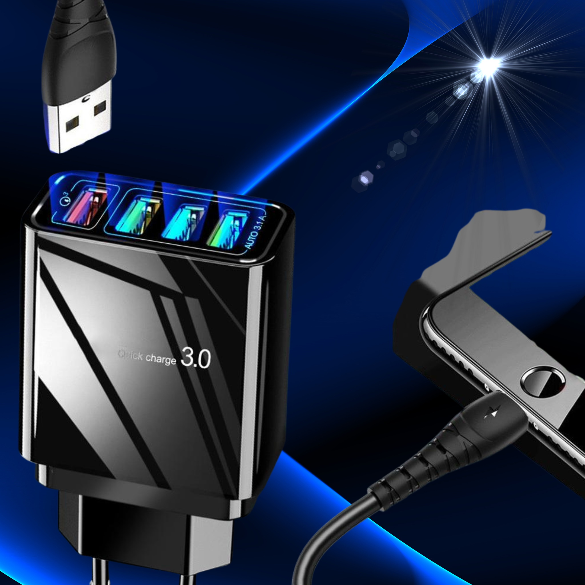 Illuminated 4-USB Wall Charger 3A